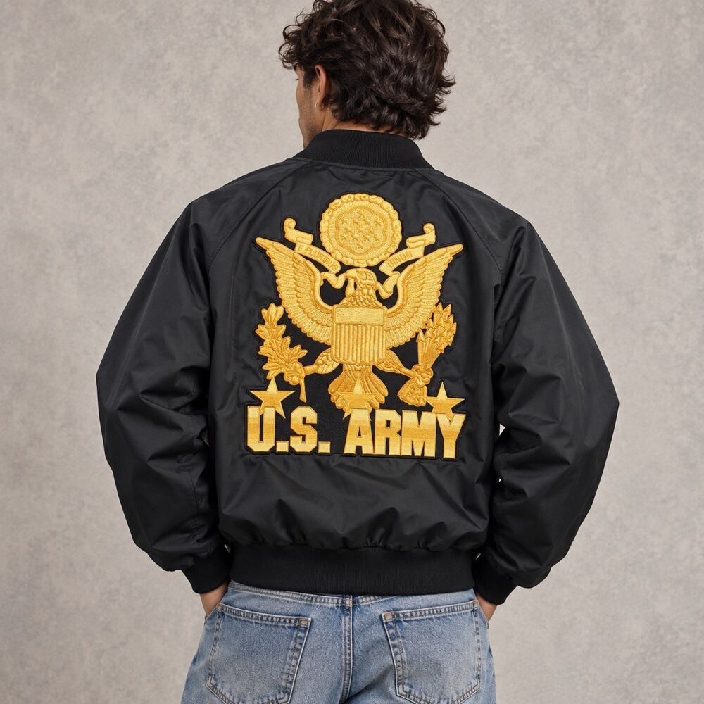 Vintage 1990s Auburn Sports US Army Bomber Jacket Men’s Large Embroidered USA